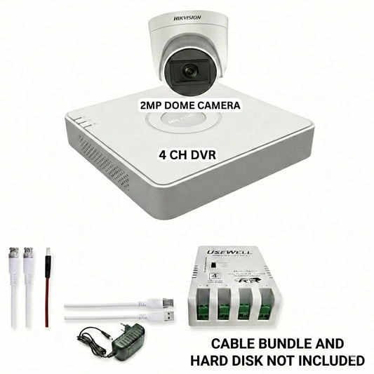 HIKVISION 4 Channel DVR with 5 MP 1 Dome Cameras with Audio Recording  4 CH Power Supply + BNC & DC Full Combo Kit